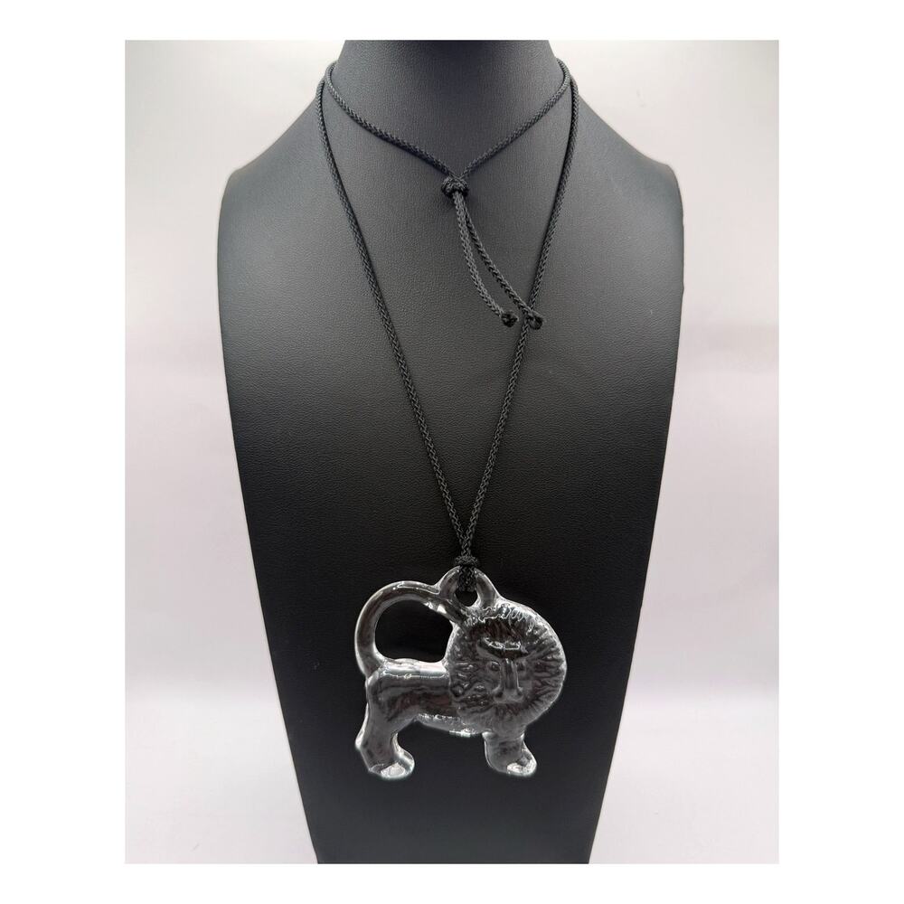 Glass Lion Pendant On Black Chord-Designer Lisa Larson